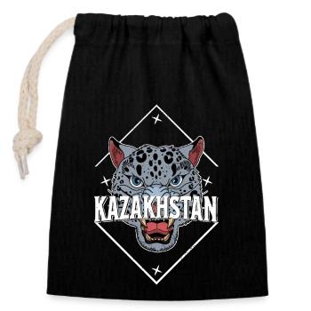 Kasachstan Souvenir Herkunft Schneeleopard - Verschließbarer Geschenkbeutel aus Baumwolle (14x20cm) - Schwarz - Vorne