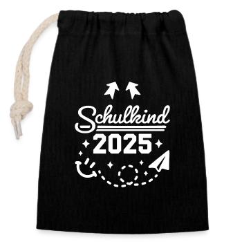 Schulkind 2025 Einschulung Schulanfang - Verschließbarer Geschenkbeutel aus Baumwolle (14x20cm) - Schwarz - Vorne