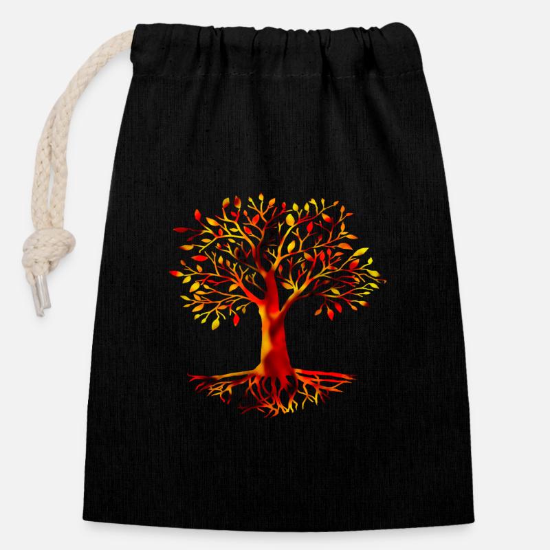 BAUM DES LEBENS - YGGDRASIL, CRAN BETHADH - Verschließbarer Geschenkbeutel aus Baumwolle (14x20cm) - Schwarz