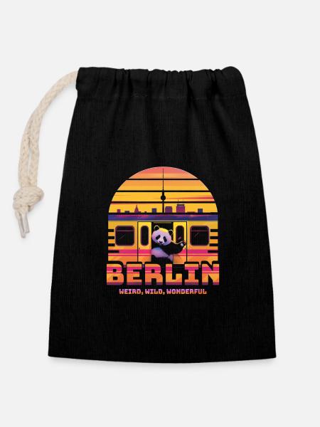 Berlin S-Bahn Vibes - Édition Rétro Sunset Stencil - Sac cadeau en coton avec cordon (14 x 20 cm) - noir