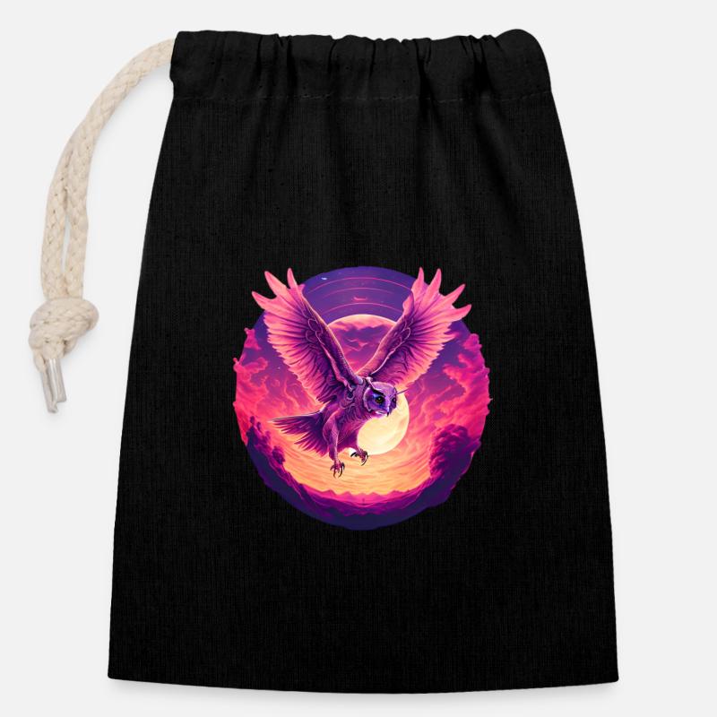 Beautiful owl in the sunset - Closable cotton gift bag (14x20cm) - black