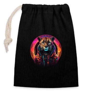 Léopard de couleur froide - Sac cadeau en coton avec cordon (14 x 20 cm) - noir - Devant