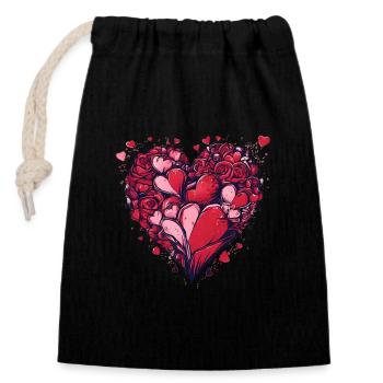 Strahlend rote Liebesherzen Valentinstag - Verschließbarer Geschenkbeutel aus Baumwolle (14x20cm) - Schwarz - Vorne