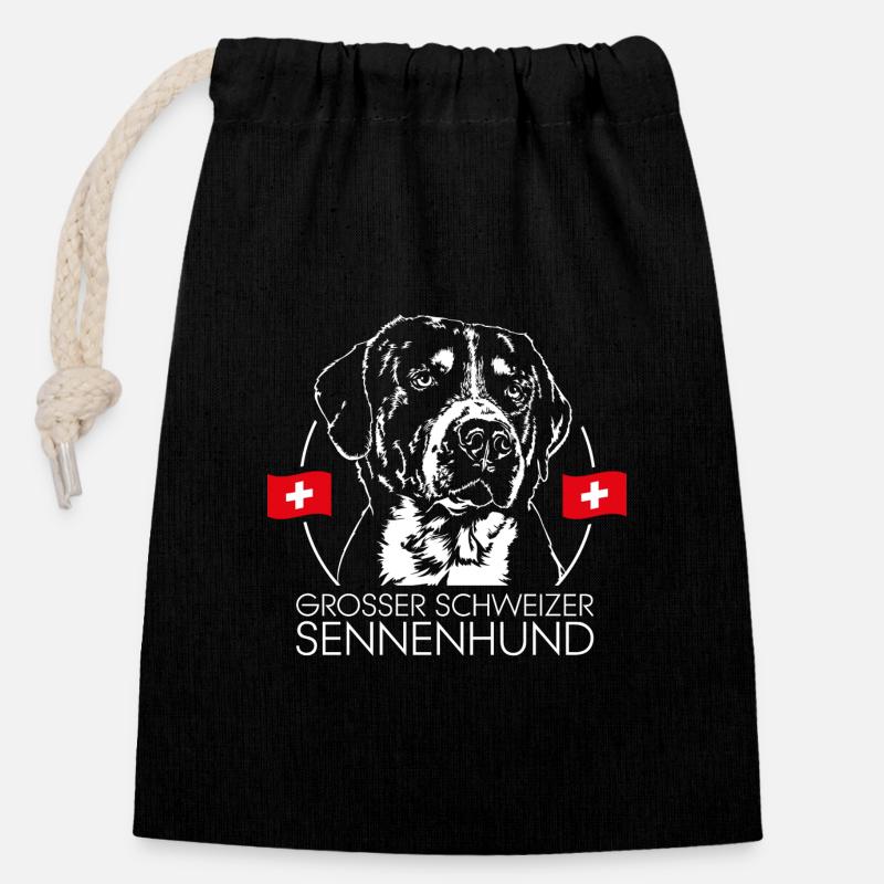 GROSSER SCHWEIZER SENNENHUND Hunde Wilsigns - Verschließbarer Geschenkbeutel aus Baumwolle (14x20cm) - Schwarz