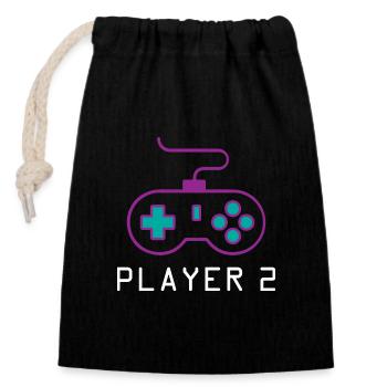 Player 2 Gamer - Verschließbarer Geschenkbeutel aus Baumwolle (14x20cm) - Schwarz - Vorne
