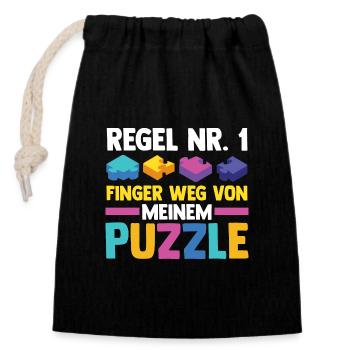 Puzzlefan Puzzler Puzzleteile Puzzle - Verschließbarer Geschenkbeutel aus Baumwolle (14x20cm) - Schwarz - Vorne