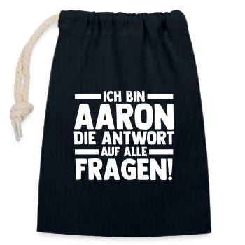 First name Aaron - Closable cotton gift bag (14x20cm) - navy - Front