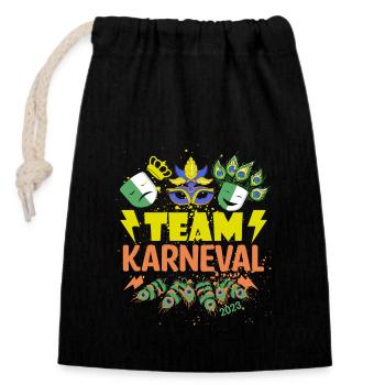 Team Karneval 2023 Gruppenkostüm | Masken & Pfau - Verschließbarer Geschenkbeutel aus Baumwolle (14x20cm) - Schwarz - Vorne