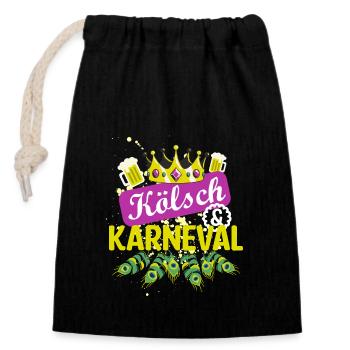 Kölsch und Karneval | Bierkönig Bierkönigin Pfau - Verschließbarer Geschenkbeutel aus Baumwolle (14x20cm) - Schwarz - Vorne