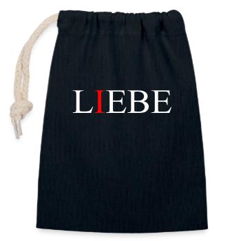 Liebe und Lebe - Verschließbarer Geschenkbeutel aus Baumwolle (14x20cm) - Navy - Vorne