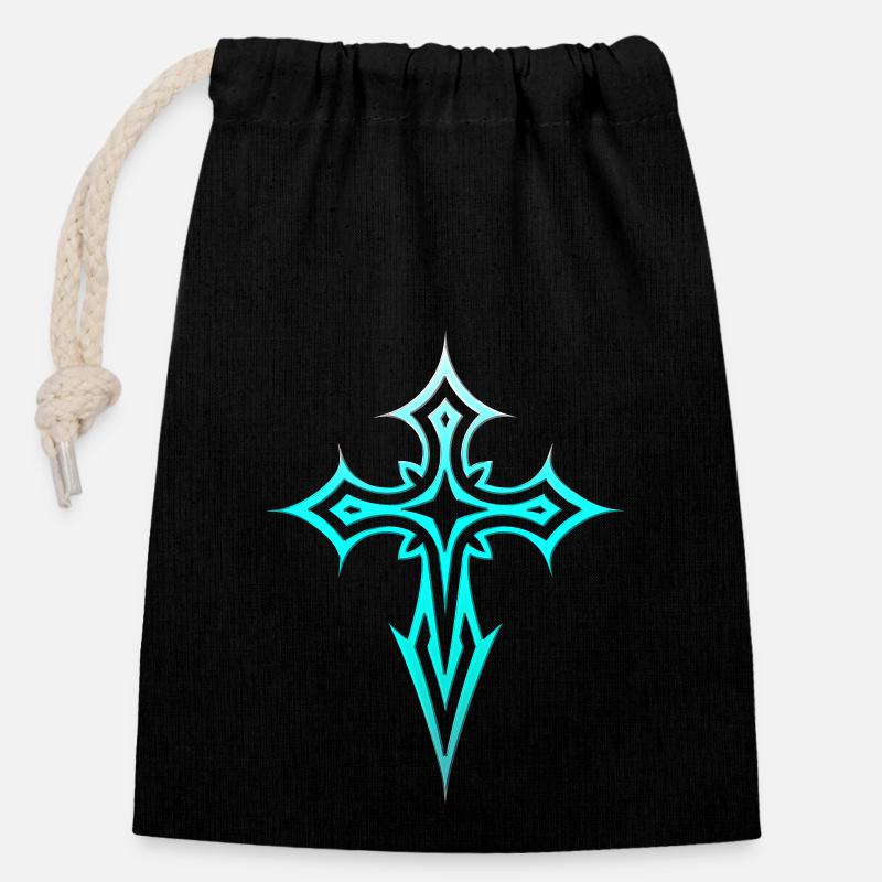 Croix gothique Y2K Emo Croix Gothique Esthétique Tribal - Sac cadeau en coton avec cordon (14 x 20 cm) - noir