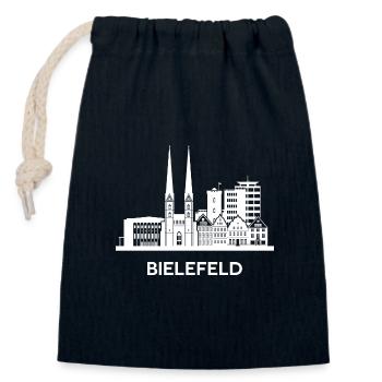 Bielefeld, white - Closable cotton gift bag (14x20cm) - navy - Front