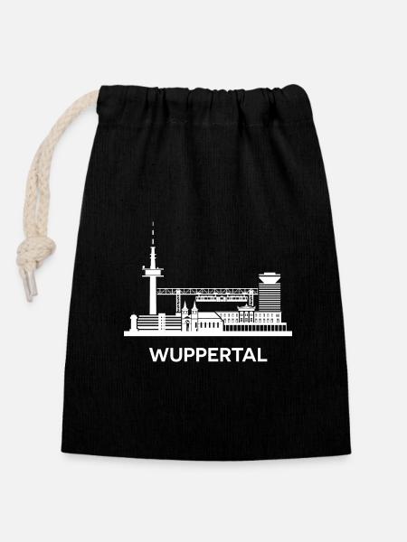 Wuppertal, weiß - Verschließbarer Geschenkbeutel aus Baumwolle (14x20cm) - Schwarz