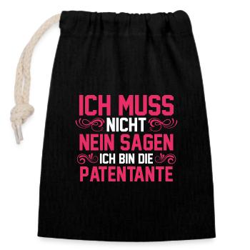 Taufe Patin Tante Patenkind Patentante - Verschließbarer Geschenkbeutel aus Baumwolle (14x20cm) - Schwarz - Vorne
