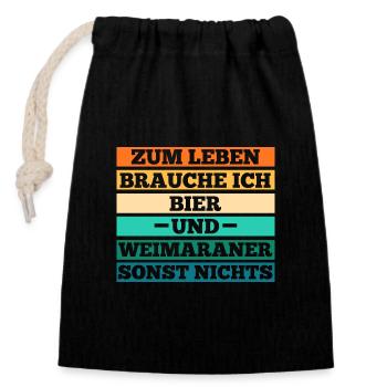 Hund Bier Weimaraner - Verschließbarer Geschenkbeutel aus Baumwolle (14x20cm) - Schwarz - Vorne