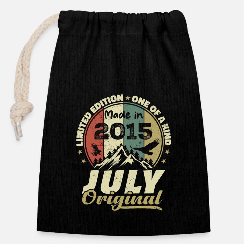 Juli 2015 Geburtstagsgeschenk 2015 Juli 2015 - Verschließbarer Geschenkbeutel aus Baumwolle (14x20cm) - Schwarz