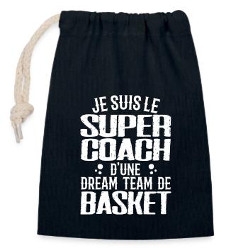 Je Suis Le Super Coach D'une Dream Team De Basket - Sac cadeau en coton avec cordon (14 x 20 cm) - bleu marine - Devant