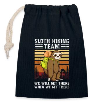 Sloth Hiking Team We Will Get There When We Get - Sac cadeau en coton avec cordon (14 x 20 cm) - bleu marine - Devant