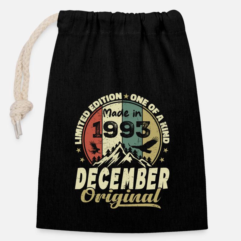Vintage Retro Geburtstagsgeschenk - Dezember 1993 - Verschließbarer Geschenkbeutel aus Baumwolle (14x20cm) - Schwarz