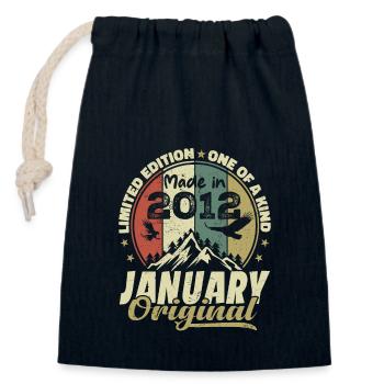Anniversaire Janvier 2012 - Original Janvier 2012 - Sac cadeau en coton avec cordon (14 x 20 cm) - bleu marine - Devant