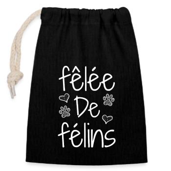 FÊLÉE DE FÉLINS ! (chat) - Jeux de mots - Francois - Sac cadeau en coton avec cordon (14 x 20 cm) - noir - Devant