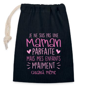 pas une Maman parfaite, citation maman enfant - Sac cadeau en coton avec cordon (14 x 20 cm) - bleu marine - Devant
