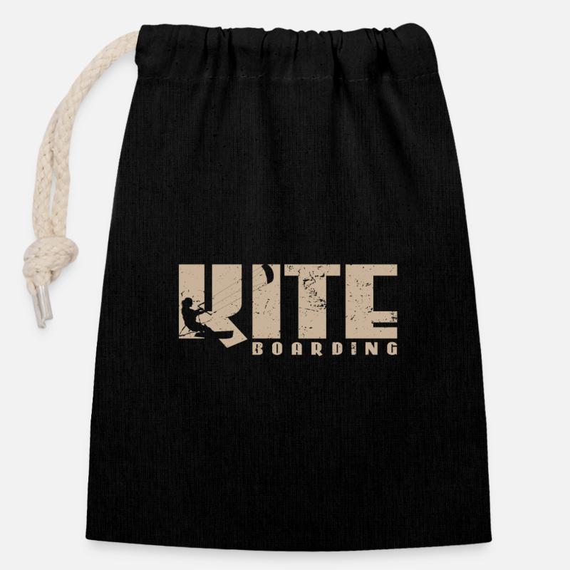 Kite boarding - Closable cotton gift bag (14x20cm) - black