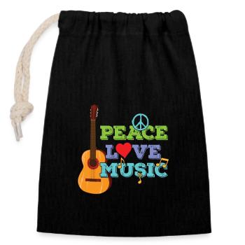Gitarre "Peace, Love, Music" - Verschließbarer Geschenkbeutel aus Baumwolle (14x20cm) - Schwarz - Vorne