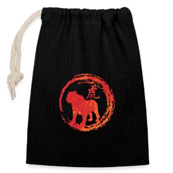 Tiger chinese zodiac - Closable cotton gift bag (14x20cm) - black - Front
