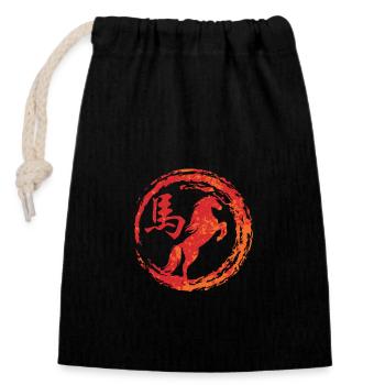 Horse chinese zodiac - Closable cotton gift bag (14x20cm) - black - Front