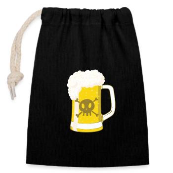 Piraten Bier mit Totenkopf - Verschließbarer Geschenkbeutel aus Baumwolle (14x20cm) - Schwarz - Vorne