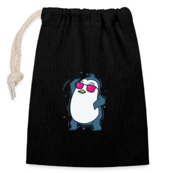 Penguin dancing Antarctica bird - Closable cotton gift bag (14x20cm) - black - Front