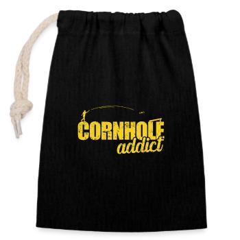 Cornhole addict Spiel Freizeit Hobby - Verschließbarer Geschenkbeutel aus Baumwolle (14x20cm) - Schwarz - Vorne