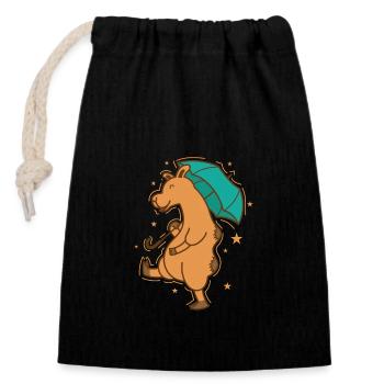 Chameau avec parapluie caravane de dromadaires - Sac cadeau en coton avec cordon (14 x 20 cm) - noir - Devant