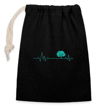 Heart beat line with a tree nature forests - Closable cotton gift bag (14x20cm) - black - Front