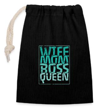 Wife Mom Chef Queen Mama Muttertag - Verschließbarer Geschenkbeutel aus Baumwolle (14x20cm) - Schwarz - Vorne