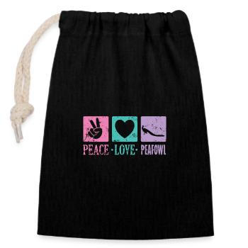 Peace Love Peafowl Vogel Gefieder Fasan - Verschließbarer Geschenkbeutel aus Baumwolle (14x20cm) - Schwarz - Vorne