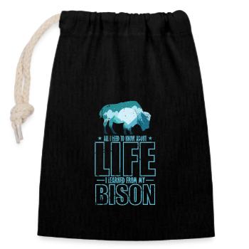 All I know about Life I Learned from my Bison - Verschließbarer Geschenkbeutel aus Baumwolle (14x20cm) - Schwarz - Vorne