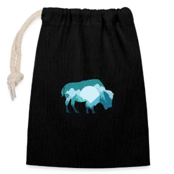 Bison Büffel Wildtier - Verschließbarer Geschenkbeutel aus Baumwolle (14x20cm) - Schwarz - Vorne