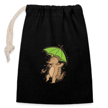 Armadillo with umbrella mammal desert - Closable cotton gift bag (14x20cm) - black - Front