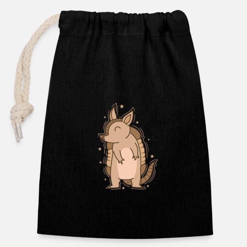 Animal du désert tatou - Sac cadeau en coton avec cordon (14 x 20 cm) - noir