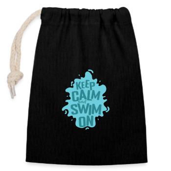 Keep Calm and Swim on Sport Training - Verschließbarer Geschenkbeutel aus Baumwolle (14x20cm) - Schwarz - Vorne