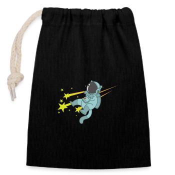 Shooting Stars with Astronaut Sky - Closable cotton gift bag (14x20cm) - black - Front