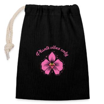 Plantes vibes seulement Orchidée Fleur Plante - Sac cadeau en coton avec cordon (14 x 20 cm) - noir - Devant