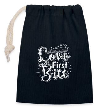 Coup de foudre à la première bouchée Pizza Italienne - Sac cadeau en coton avec cordon (14 x 20 cm) - bleu marine - Devant