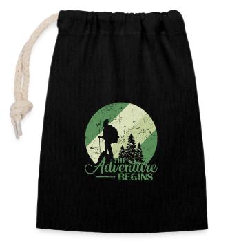 The Adventure begins Hiking Nature - Closable cotton gift bag (14x20cm) - black - Front