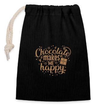 Chocolate makes me happy whole milk - Closable cotton gift bag (14x20cm) - black - Front