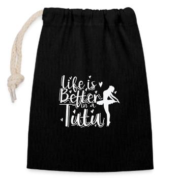 Life is better in a Tuta Ballet - Verschließbarer Geschenkbeutel aus Baumwolle (14x20cm) - Schwarz - Vorne