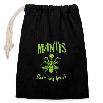 Mantis stole my Heart - Verschließbarer Geschenkbeutel aus Baumwolle (14x20cm) - Schwarz - Vorne