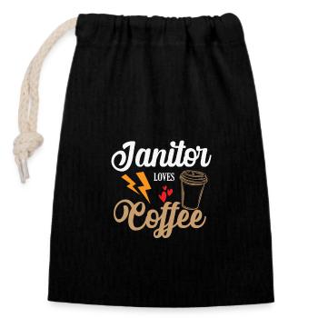 Janitor loves Coffee Hausmeister - Verschließbarer Geschenkbeutel aus Baumwolle (14x20cm) - Schwarz - Vorne